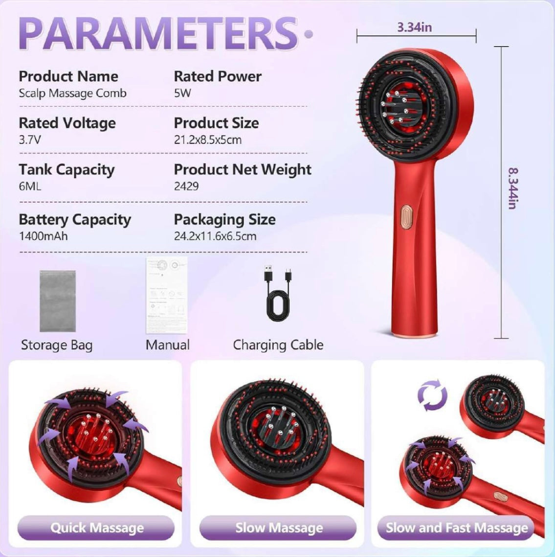 Premium Head Scalp Electric Massager Comb – Waterproof Deep Scalp Massage Brush with Hair Oil Applicator