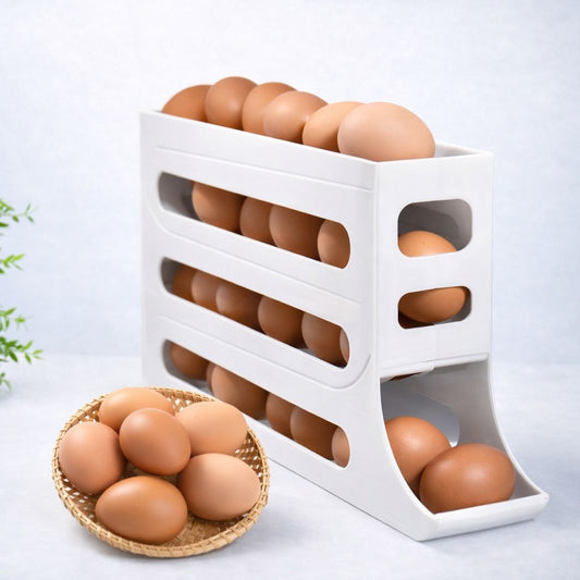 Automatic Rolling Egg Dispenser for Refrigerator | 4-Tier Space Saving Egg Holder (Holds up to 30 Eggs)